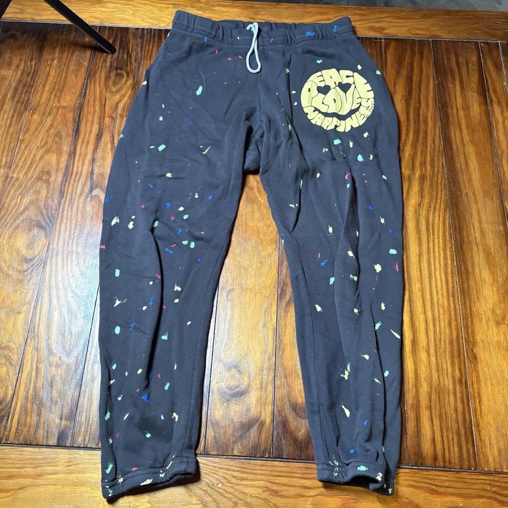 Lauren Moshi Peace Love Happiness Smiley Face Sweatpants Paint Splatter S A1882